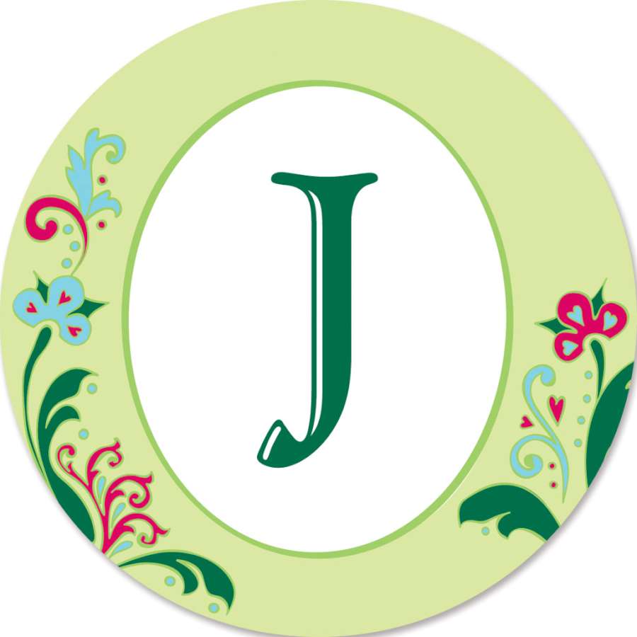 Monogram Triple Spinner - J in vibrant colors displayed beautifully in a garden setting, showcasing personalized outdoor decor.