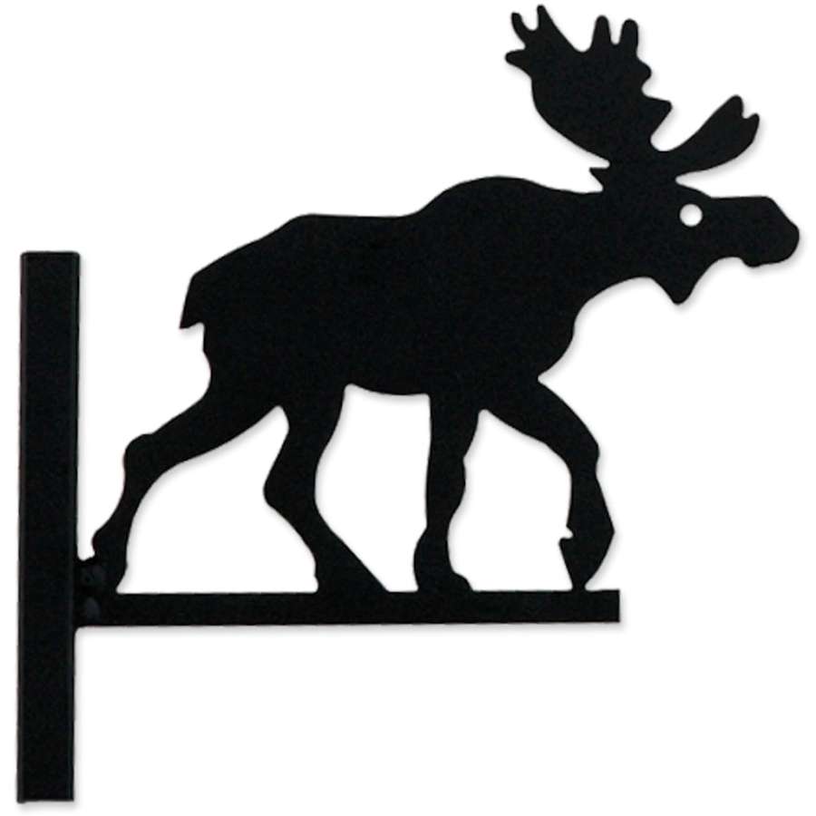 Moose Flag Finial, a decorative topper in the shape of a moose, displayed on a finial garden flag pole in an outdoor garden setting.