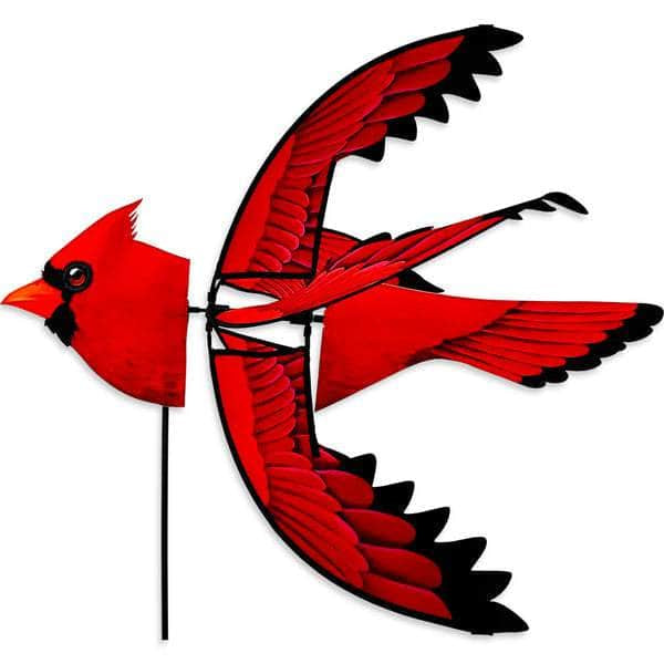 Large cardinal spinner with bright red applique and 32-inch spinning wing—perfect for lifelike garden motion and bold seasonal color.