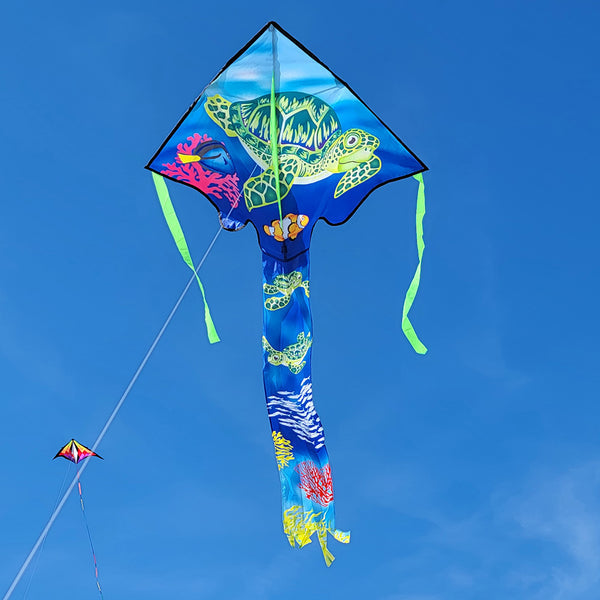 Large Easy Flyer Kite - Sea Turtles with vibrant design, perfect for stable flying in winds from 5 to 18 mph.