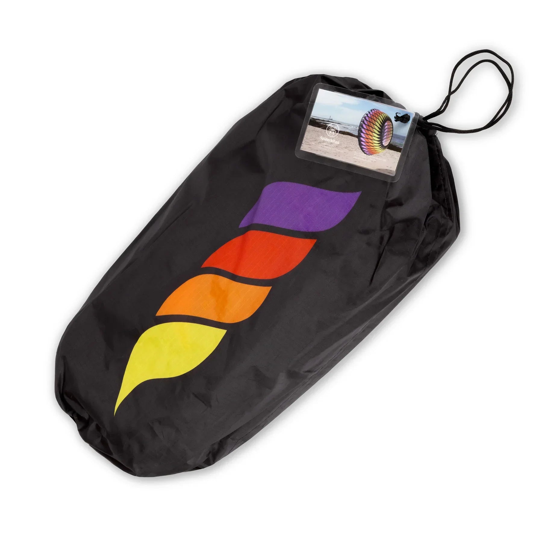 Red and orange 6.5-foot spinning bol inflates in wind to create bold swirling motion, ideal for beaches, festivals, or wind art displays.