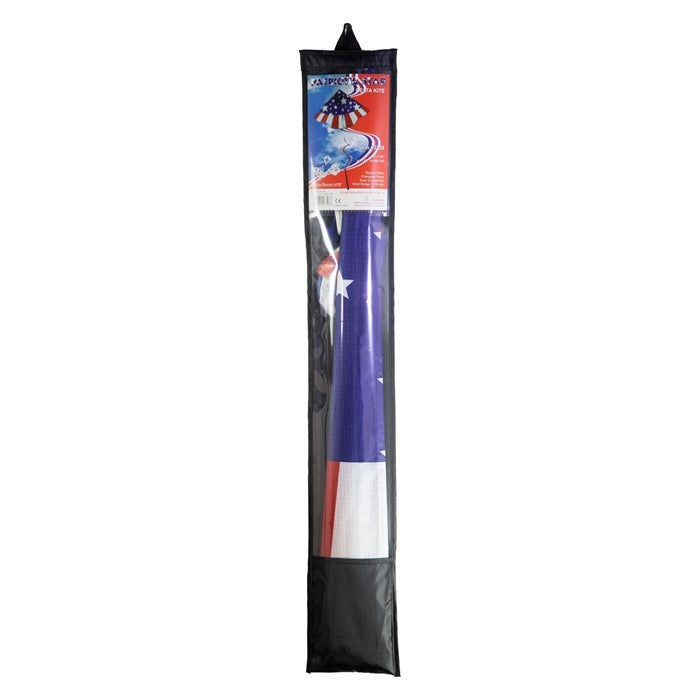 The Patriotic Star Delta with Spinning Tail showcases a bold red, white, and blue design that captures the essence of patriotism while flying effortlessly in the sky.