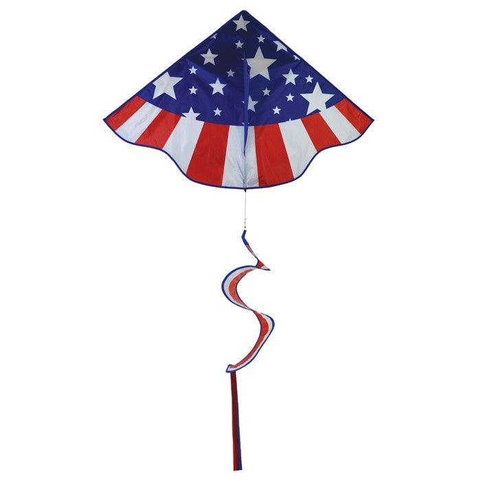 The Patriotic Star Delta with Spinning Tail showcases a bold red, white, and blue design that captures the essence of patriotism while flying effortlessly in the sky.