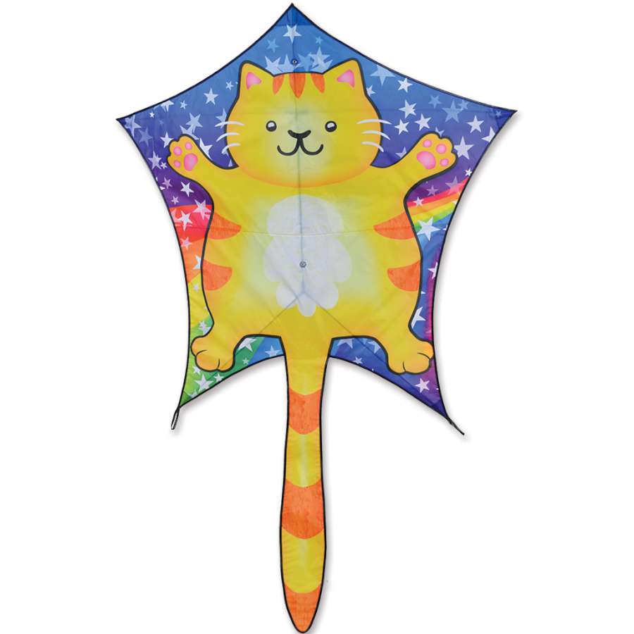 Penta Kite - Chubby Cat soaring in the sky, measuring 40 x 93 inches, showcasing a playful design that's perfect for family outings.