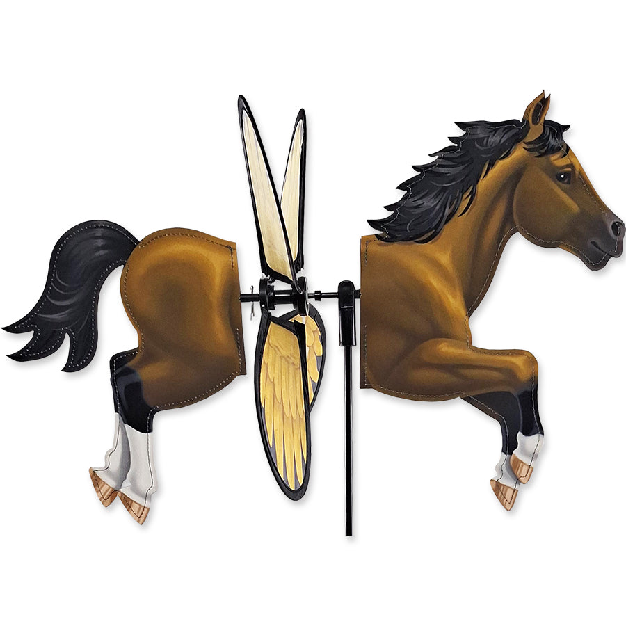 Petite Spinner - Bay Horse garden spinner, featuring a beautifully designed bay horse, spinning gently in an outdoor garden setting.