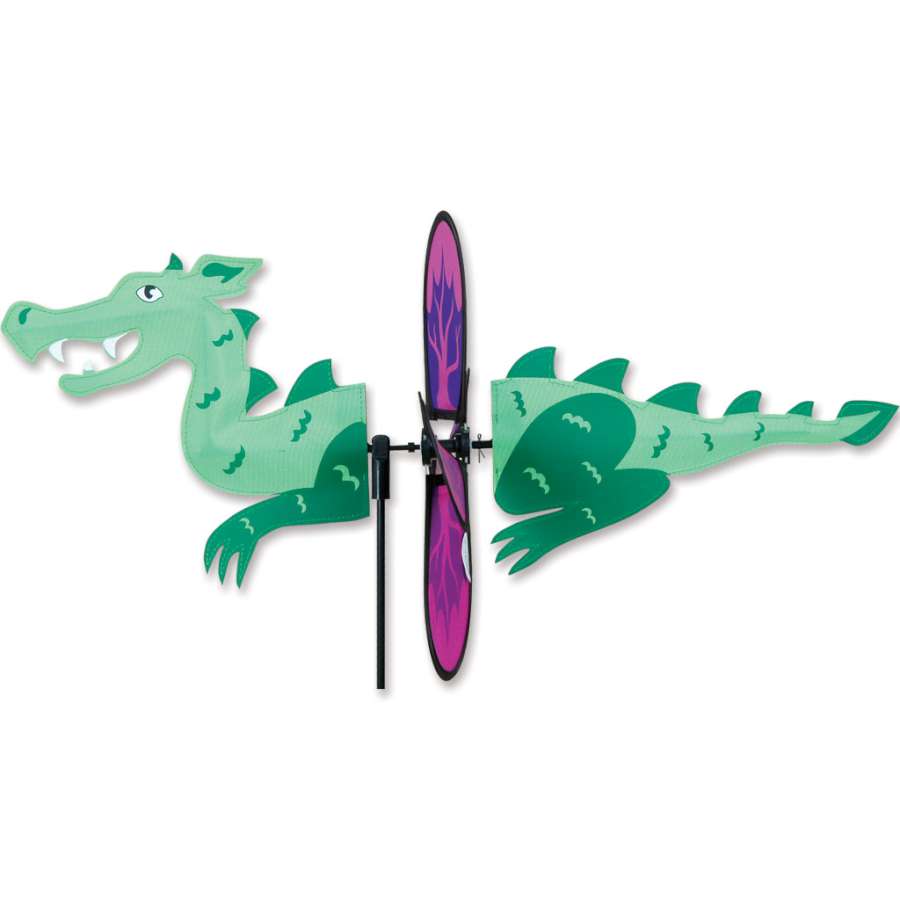 Petite Spinner - Dragon featuring a whimsical design with vibrant colors, spinning gracefully in an outdoor garden setting.