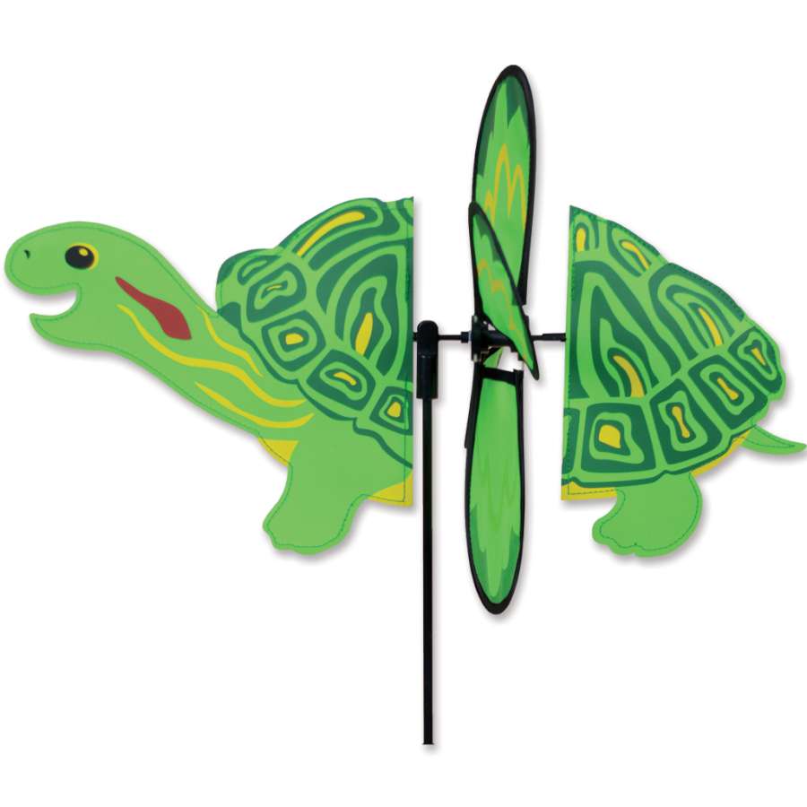 Petite Spinner - Pond Turtle with colorful design gently spinning in a garden setting, showcasing its whimsical charm and durable construction.