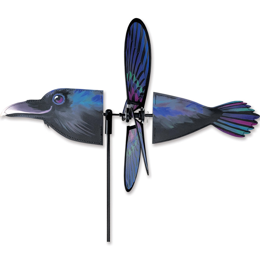 Petite Spinner - Raven featuring charming raven design in a garden setting, beautifully spinning in the breeze.