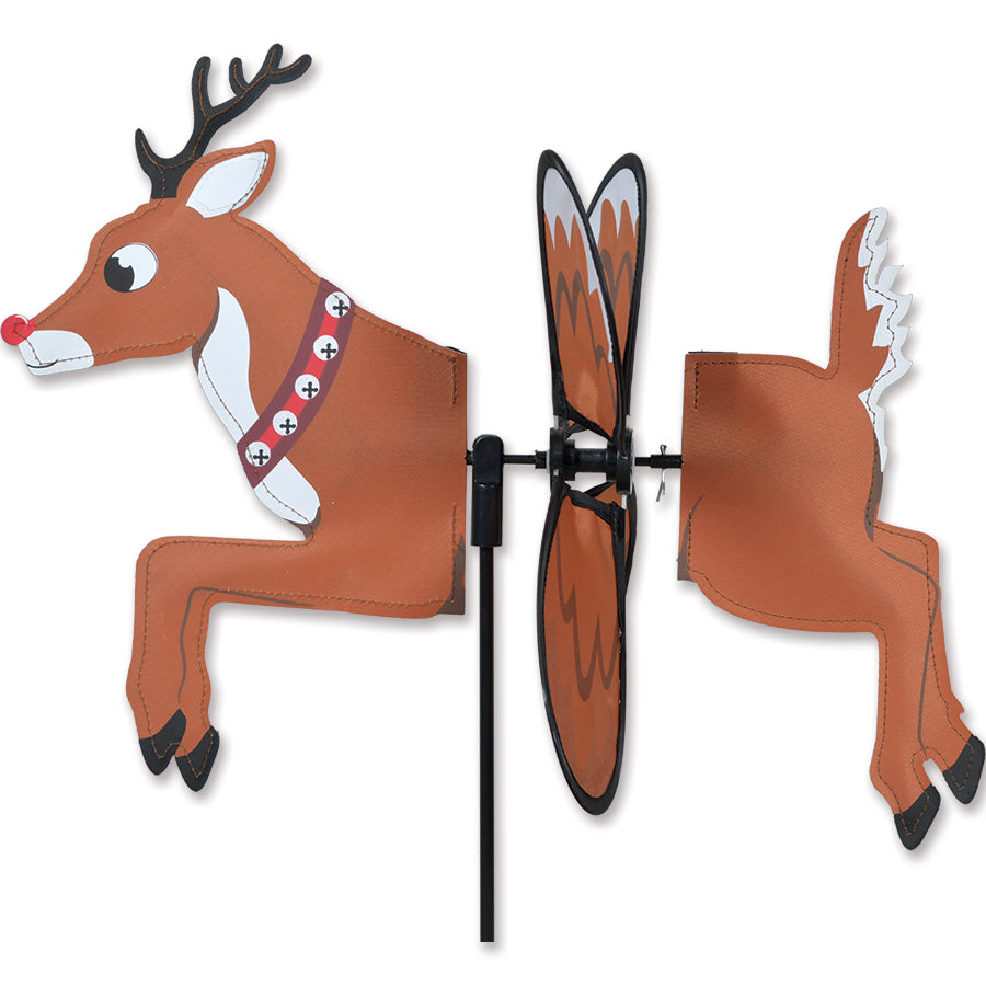 The Petite Spinner - Reindeer features a charming reindeer design and spins gracefully in the garden, showcasing its colorful, durable polyester wings.