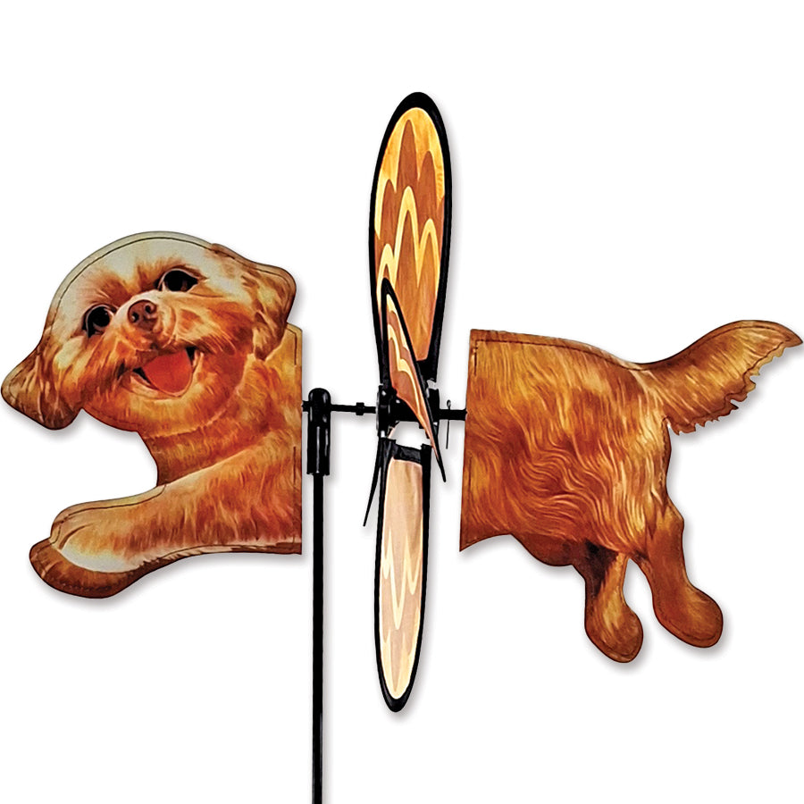 Petite Spinner featuring a cute Shih Tzu design twirling in the wind, made of durable polyester fabric for outdoor use.