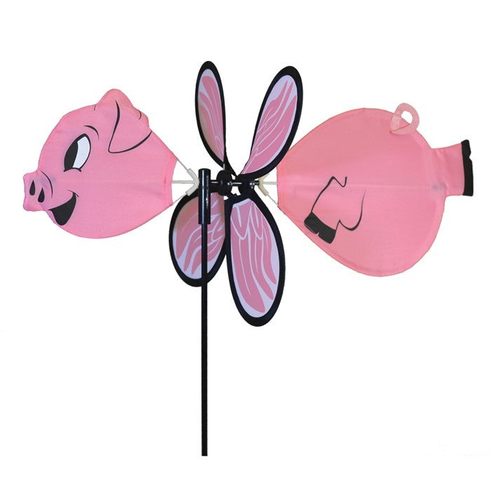 Piggy Baby Spinner features a charming baby flying pig design, made with vibrant fade-resistant polyester, twirling beautifully on a fiberglass frame in any outdoor setting.
