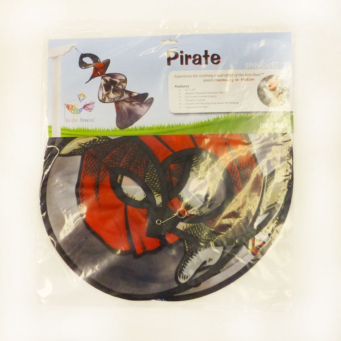 Pirate Spin Duet displaying colorful graphics of pirates spinning gracefully in an outdoor garden setting, showcasing its unique design.