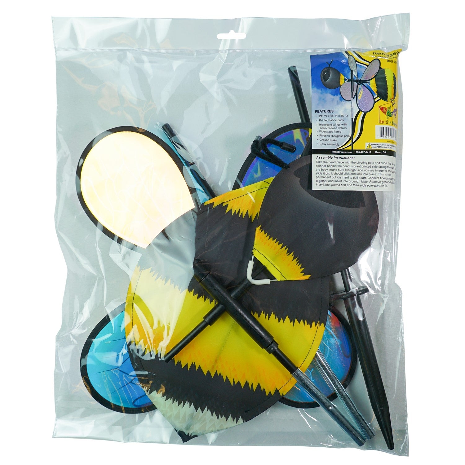 Pivoting Bumble Bee Bug Spinner with vibrant bumble bee design and iridescent wings displayed in an outdoor garden setting, spinning in the wind.