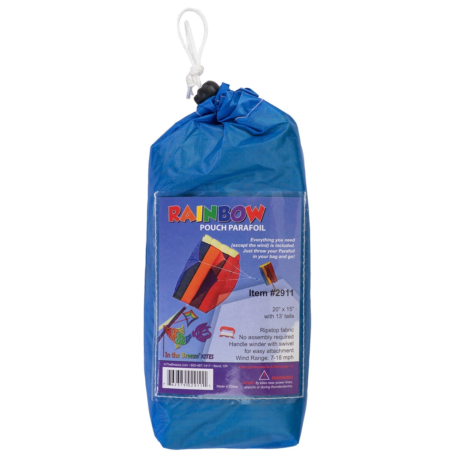 Pouch Parafoil Kite flying majestically in a partly cloudy sky, featuring vibrant rainbow colors and a streamlined design for easy flight.