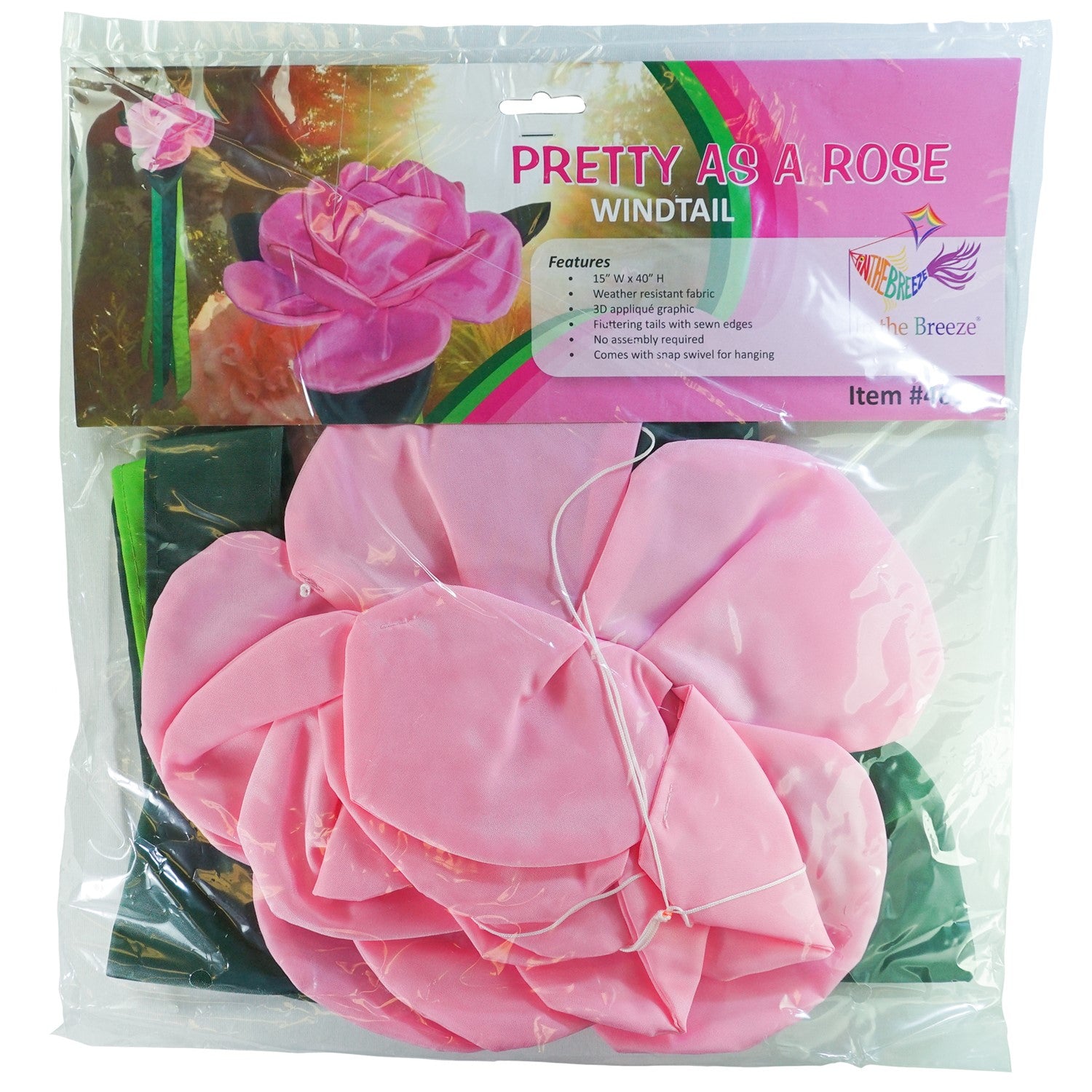 Pretty as a Rose Floral Windtail featuring 3D rose blossoms and color-coordinated tails hanging gracefully in an outdoor setting.
