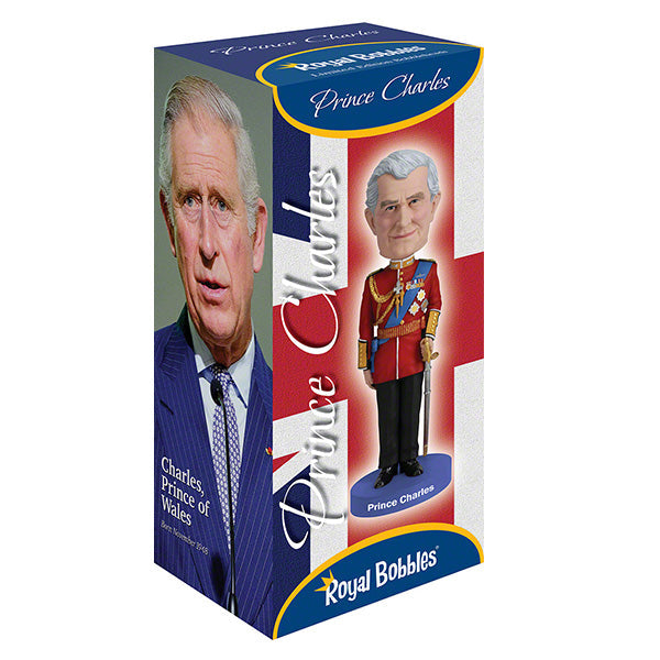 Prince Charles bobblehead figurine showcasing the likeness of King Charles III, standing 7 inches tall in regal attire, perfect for display.