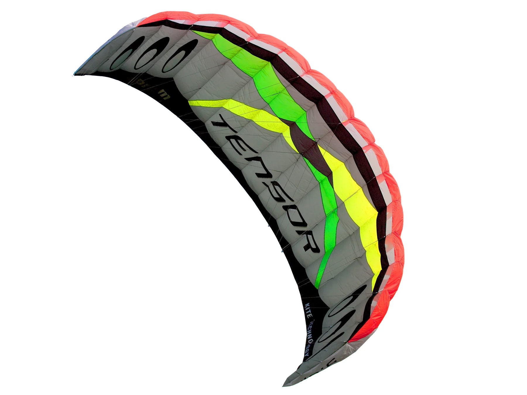Large traction kite with convertible dual and quad-line control delivers serious pulling power for snow kiting, buggying, and landboarding.
