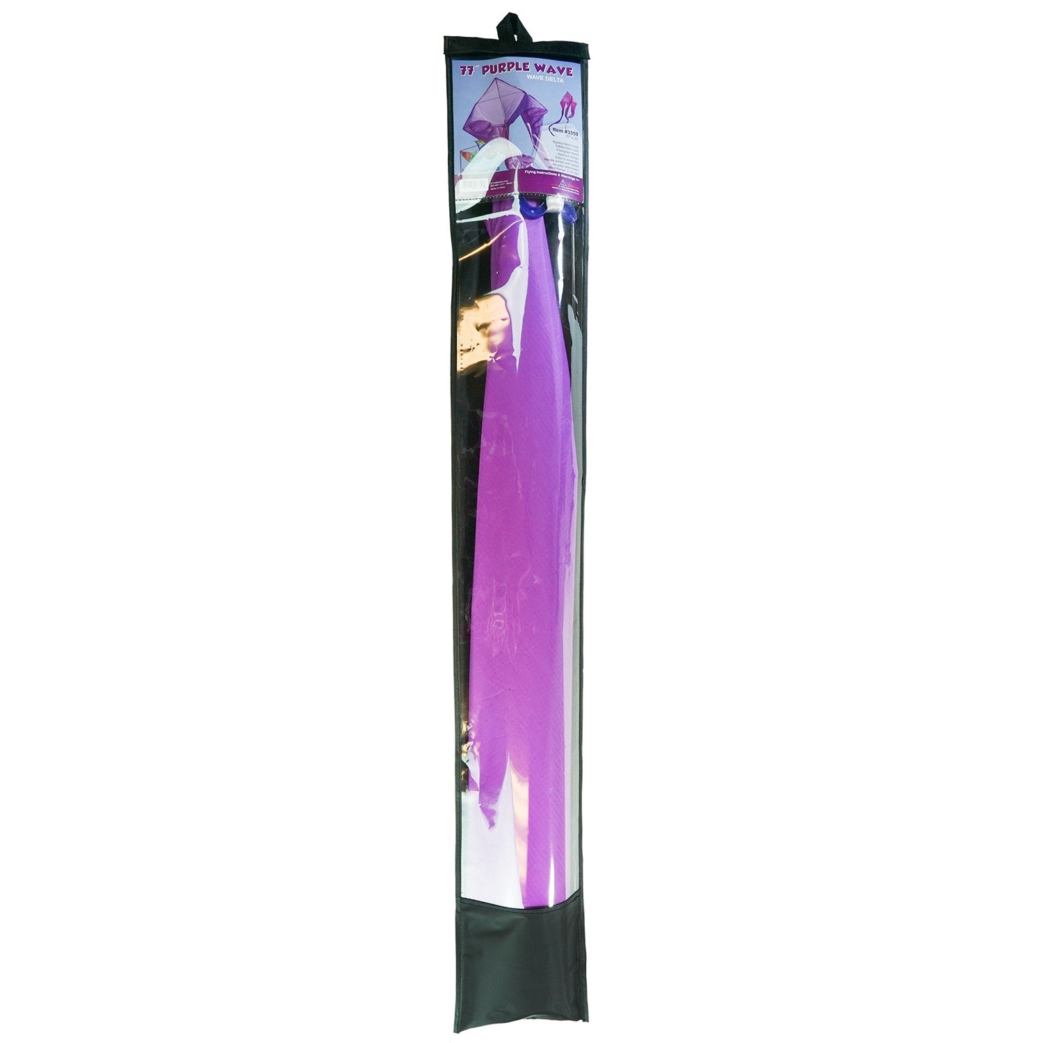 Purple 77' Wave Delta Kite soaring in a bright blue sky with long flowing tails dancing behind it, designed for easy flying.