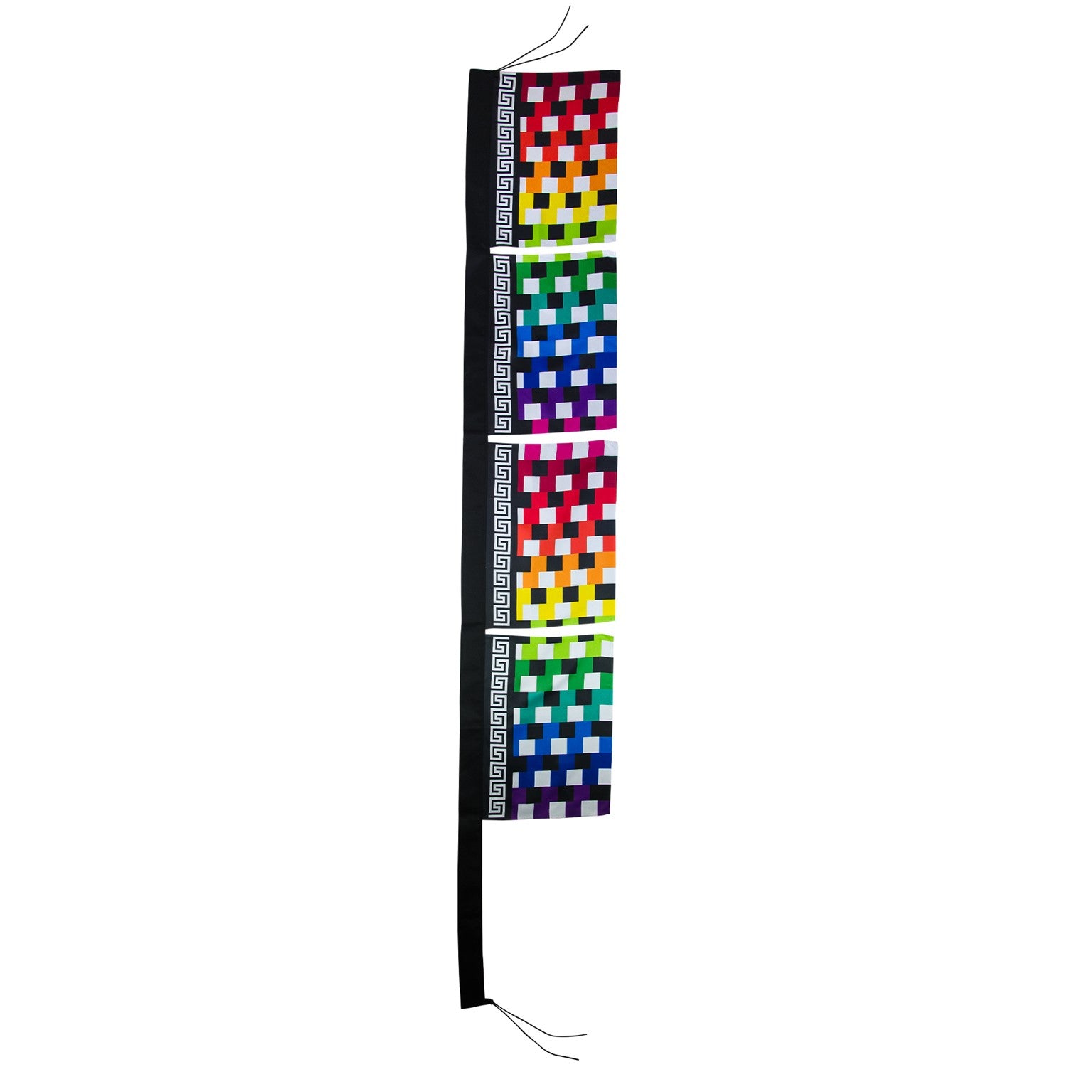 Rainbow 17'' x 82'' 4-Section Feather Banner, featuring colorful designs on outdoor display with a heavy-duty pole sleeve.