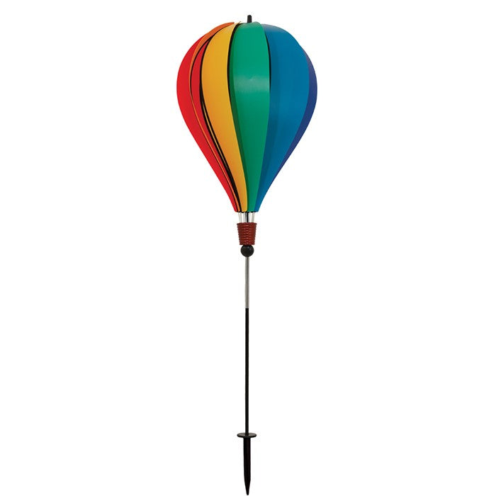 Rainbow Poly 10-Panel Hot Air Balloon Ground Spinner with colorful panels is a charming garden decoration that spins beautifully in the breeze.