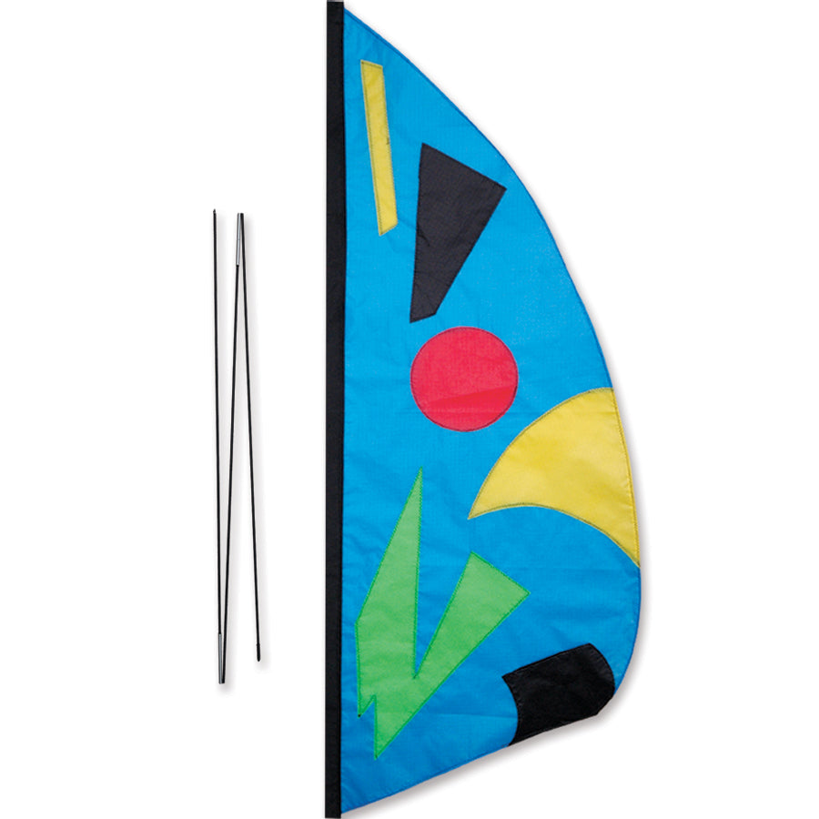 3.5 ft. Marine Jazz feather banner for recumbent bikes, colorful ripstop nylon design displayed on a bike pole against a sunny outdoor backdrop.