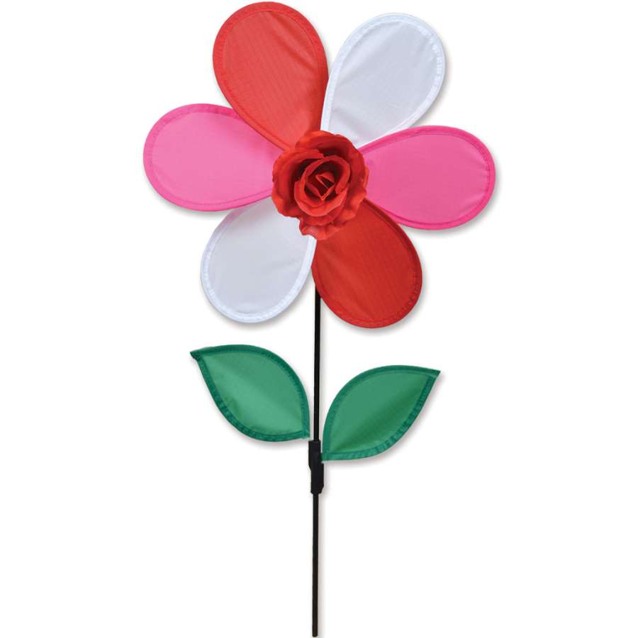 Red Rose Spinner outdoor decoration featuring a beautifully crafted red rose design spinning in the breeze, enhancing any garden or patio setting.