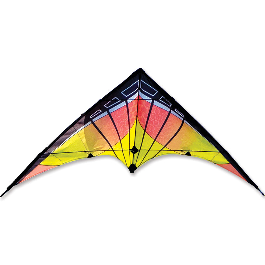 Rocket HP Sport Kite in Neon, measuring 70 x 36 inches, soaring high with a vibrant design against a clear blue sky.