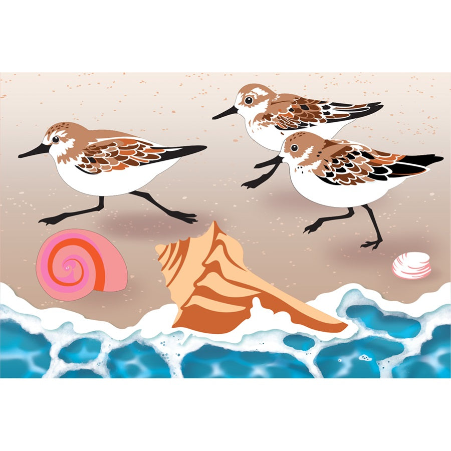 Vibrant 40-inch Sand Piper Birds windsock displayed outdoors, featuring whimsical bird designs fluttering in the breeze against a clear sky.