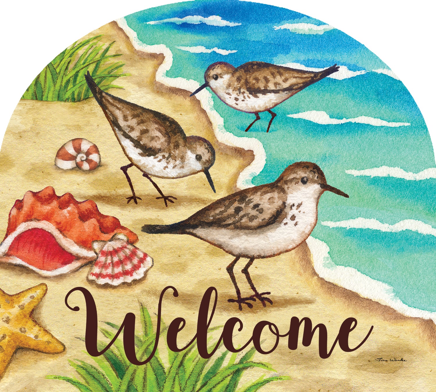 Sandpipers Arbor Mate decorative panel showcasing vivid sandpipers in a garden setting, designed for outdoor display.