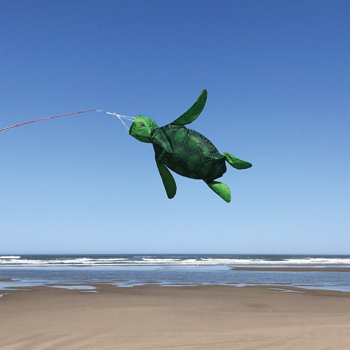 3D Sea Turtle Windsock flutters in the breeze with vibrant green colors, designed to mimic the appearance of a real turtle, perfect for outdoor decor.
