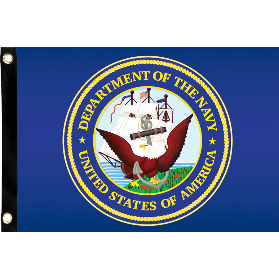 3x5 feet Seafarer Flag - U.S. Navy in bold colors with grommets, displayed on a flagpole against a clear sky.