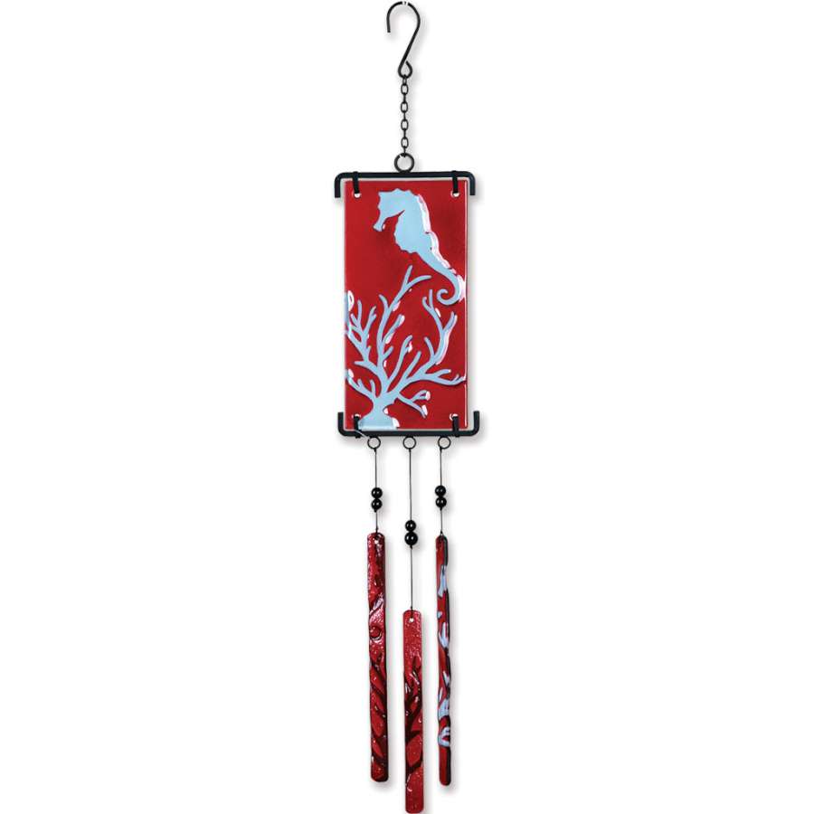 Silhouette Glass Wind Chime in Coral featuring elegant hand-painted designs, perfect for enhancing indoor and outdoor spaces with vibrant colors.