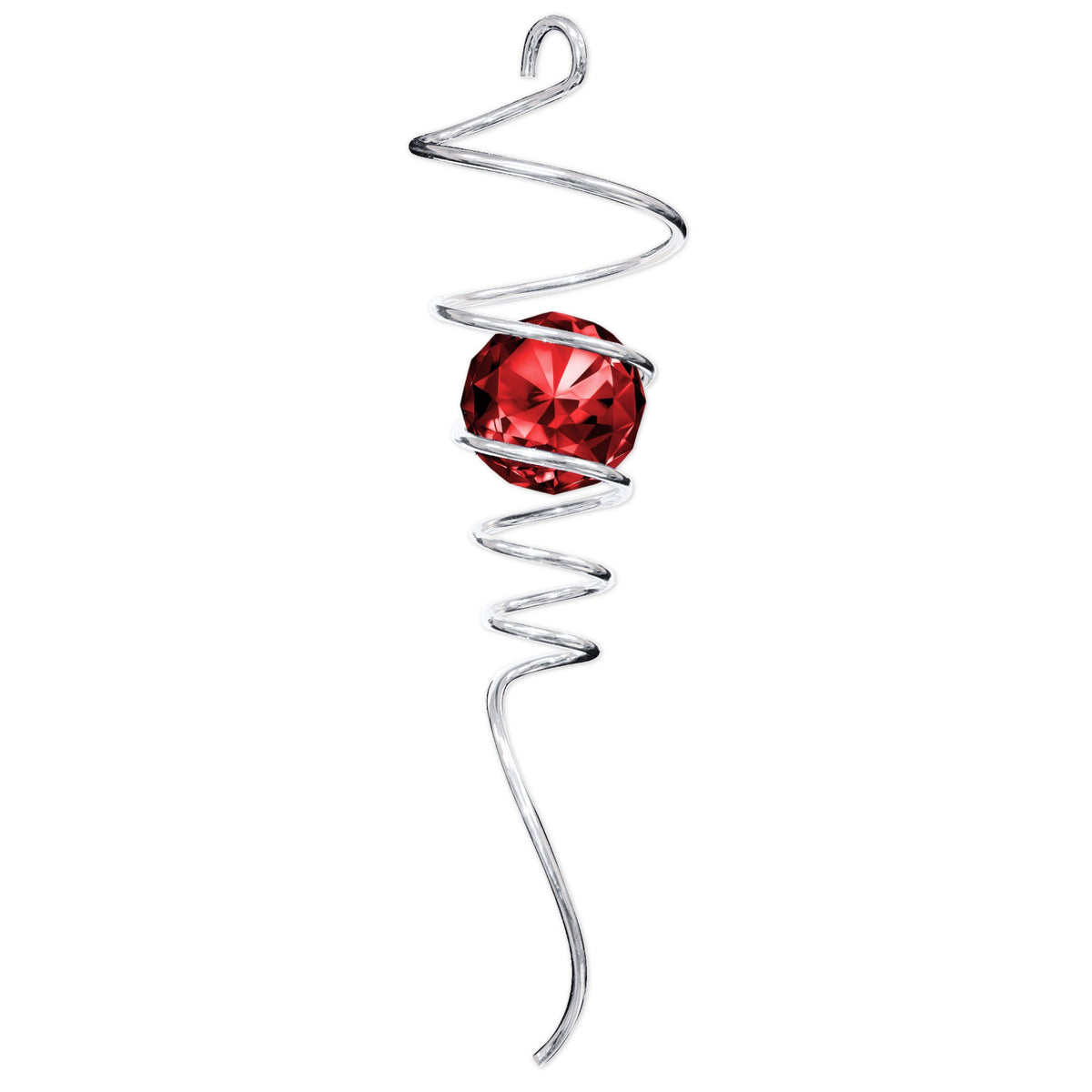 Silver Red Tail decorative spiral tail featuring a vibrant red crystal accent, designed to create beautiful reflections and movement.