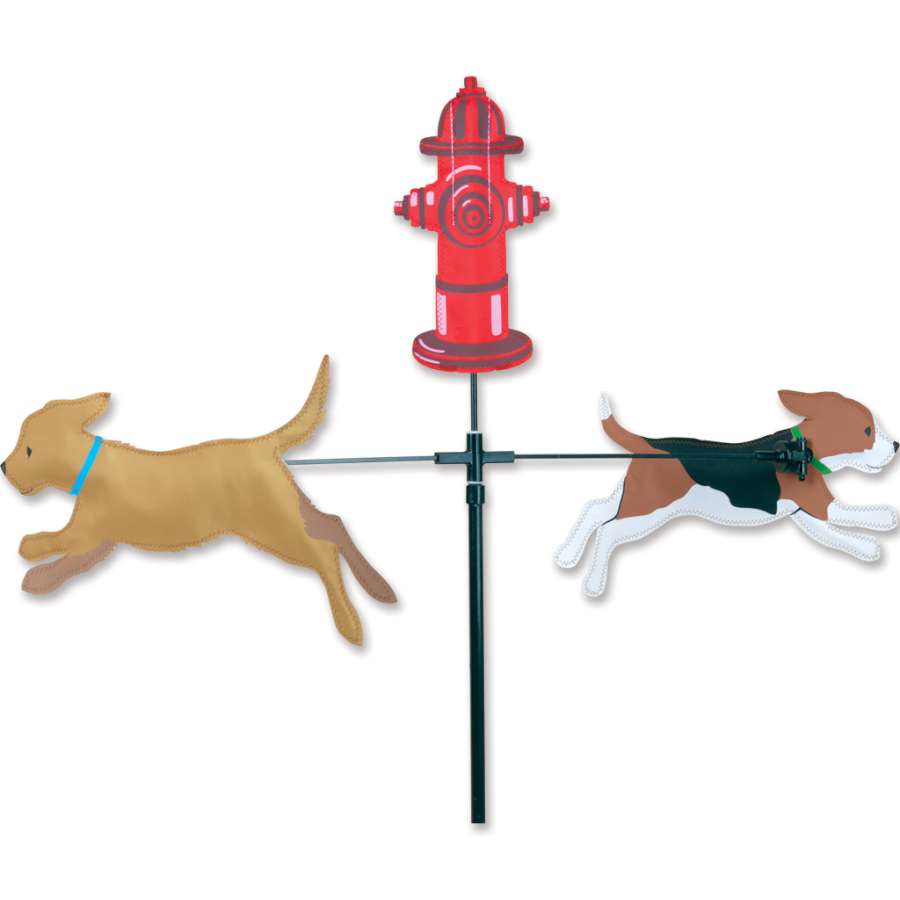 Single Carousel Spinner featuring playful dog designs spinning in an outdoor garden setting, perfect for pet lovers.