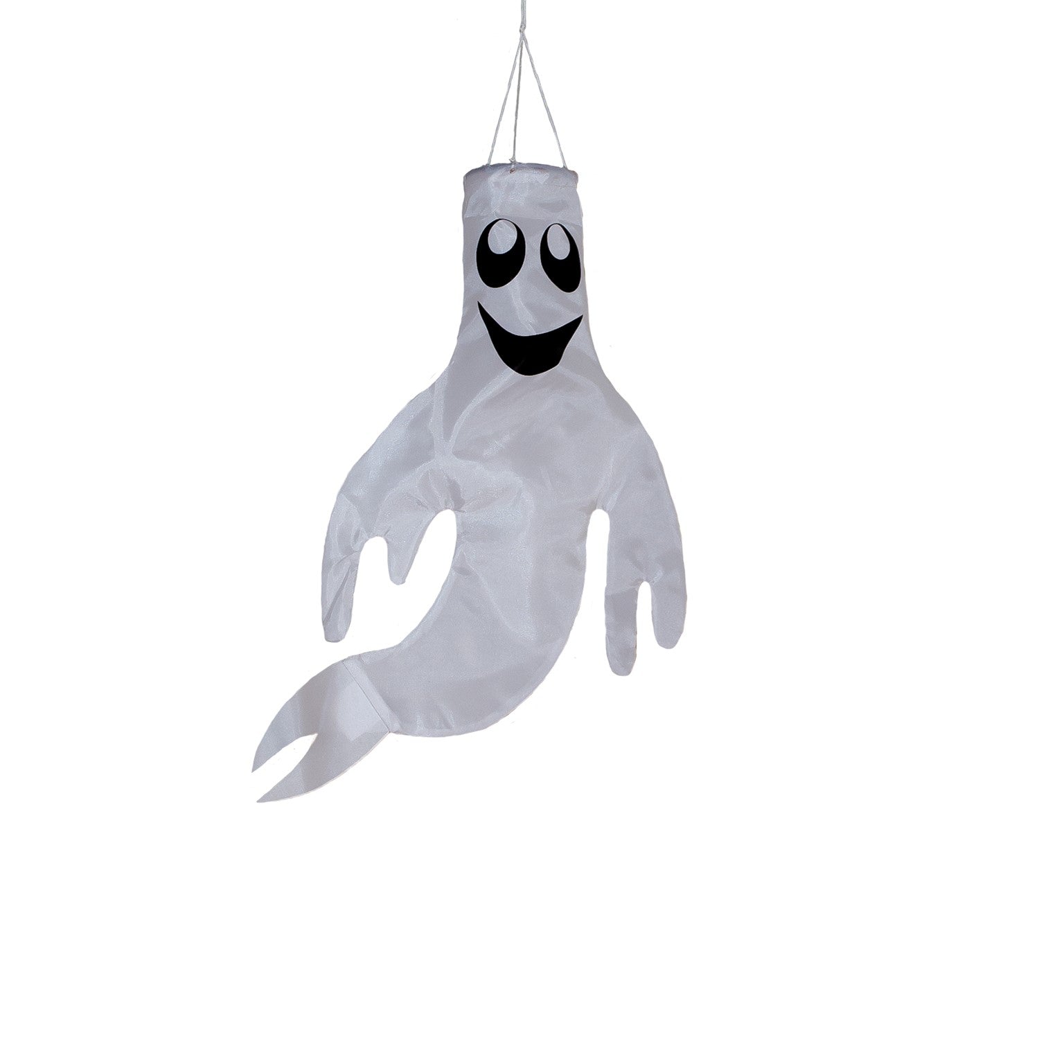 Small Ghost Windsock featuring a grinning ghost design swaying gently in the wind, perfect for autumn and Halloween decor.