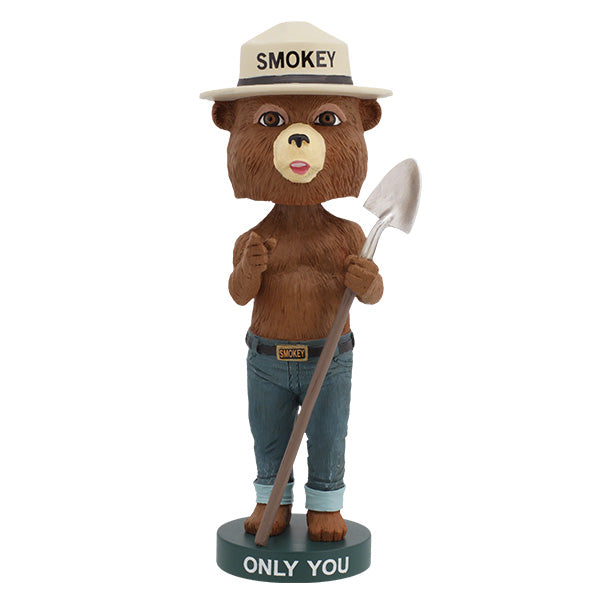 Smokey Bear Bobblehead, 7 inches tall with a friendly expression and ranger hat, showcasing an iconic American symbol for forest fire prevention.