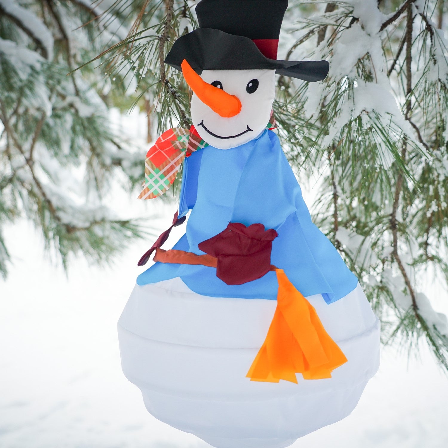 Adorable Snowman Wind Friend featuring a 3D design, displayed outdoors, creating a festive atmosphere for winter holidays.
