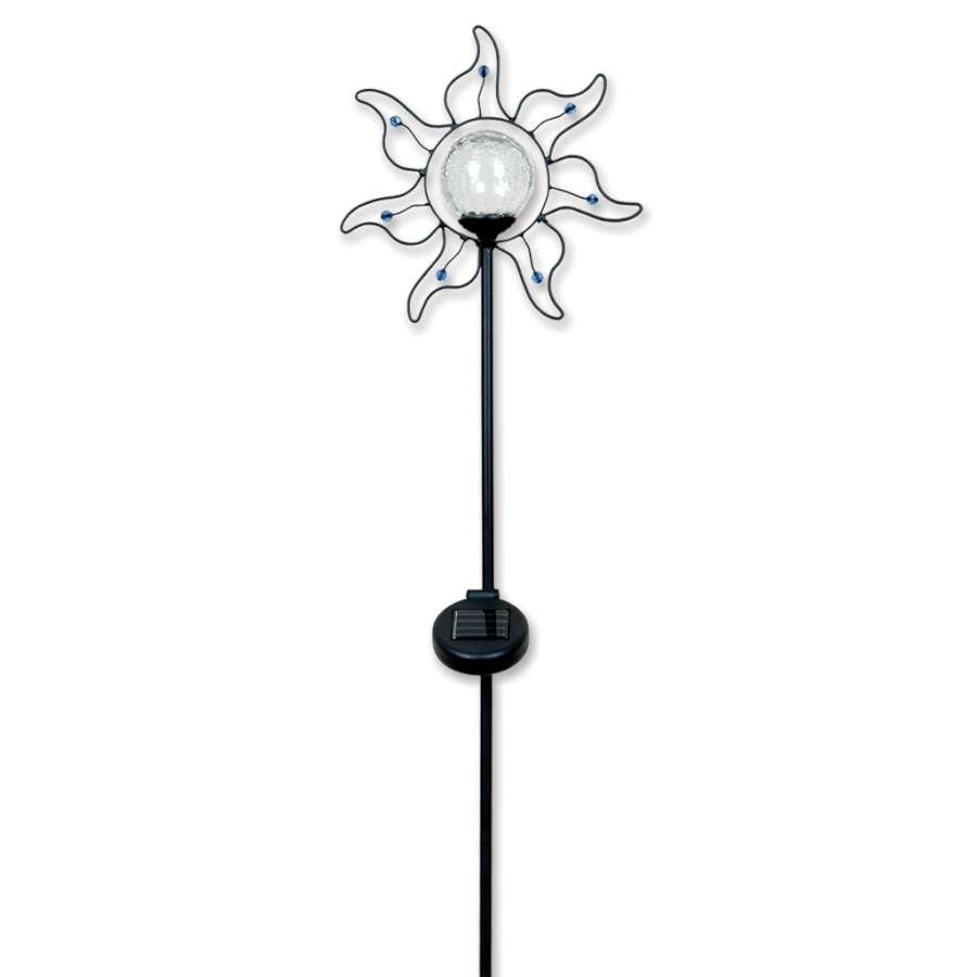 Solar Globes color-changing solar stakes beautifully illuminating a garden at night, designed for outdoor use.