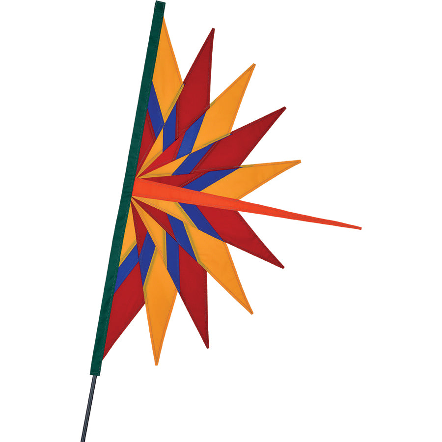 SoundWinds Fan Recumbent Bike Flag displayed attached to a bike, featuring bright colors and fan design for enhanced visibility while cycling.