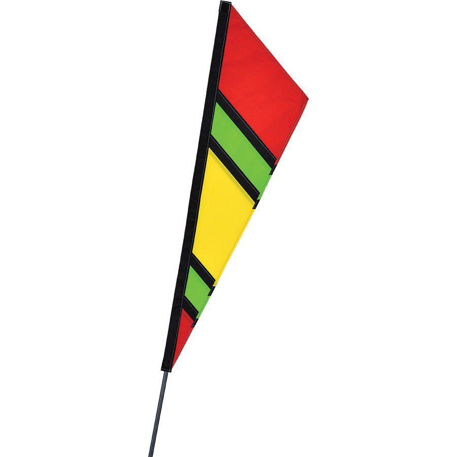 SoundWinds Fanion Recumbent Bike Flag in bright colors, measuring 9x33 inches, attached to a bike for enhanced visibility.