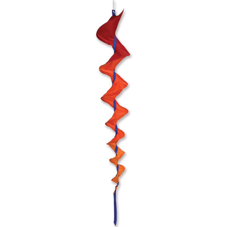 SoundWinds Large Fusilli Spinning Windsock in orange, measuring 36 inches long, spinning gracefully in an outdoor garden setting.