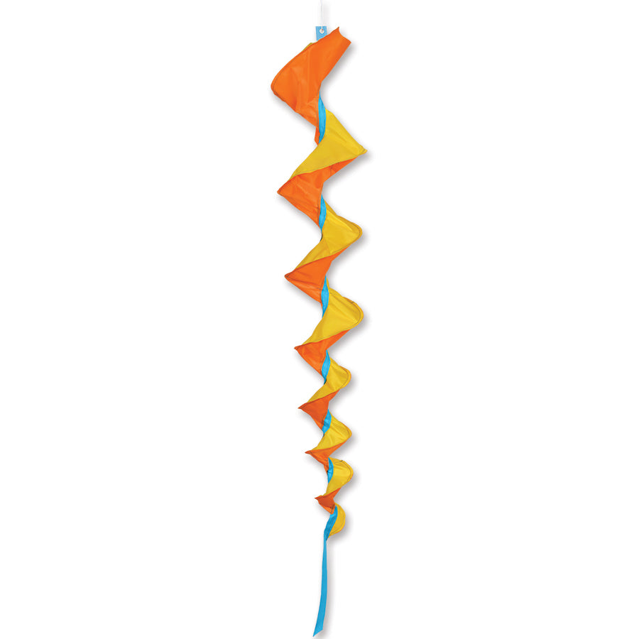 SoundWinds Large Fusilli Spinning Windsock in vibrant yellow, spinning elegantly in the wind, designed for outdoor decor.