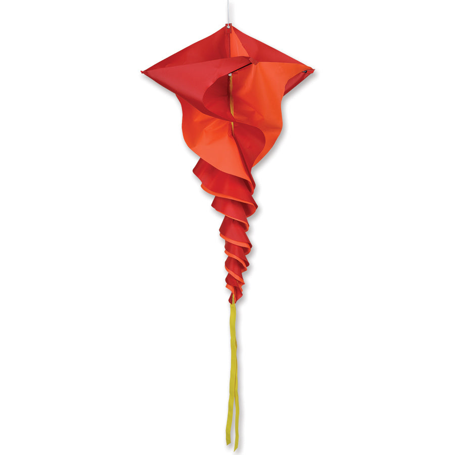SoundWinds Large Rotini Spinning Windsock in bright red, measuring 19 x 44 inches, gracefully spinning in a garden setting.