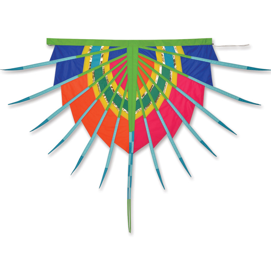 SoundWinds Olympic Banner in green and pink hanging on a pole, with a clear blue sky backdrop, measuring 62 inches wide and 51 inches tall.