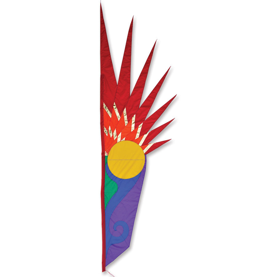 SoundWinds Solstice Banner, a vibrant 47x150-inch outdoor decoration made from UV-resistant SunTex fabric, displayed elegantly on an outdoor pole.