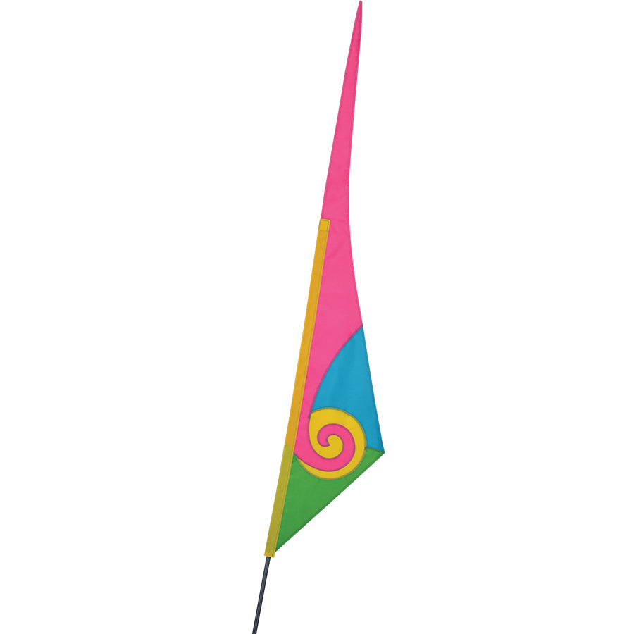 SoundWinds Spiral Recumbent Bike Flag measuring 9.5 x 33 inches, made of UV-resistant SunTex fabric, displayed on a bike for visibility and safety.