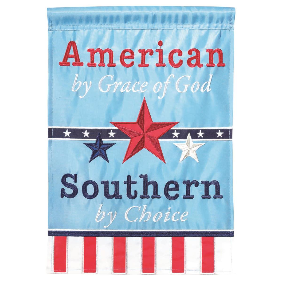 Southern By Choice 13x18 garden flag with bold design and message, crafted from weatherproof polyester for lasting outdoor display.