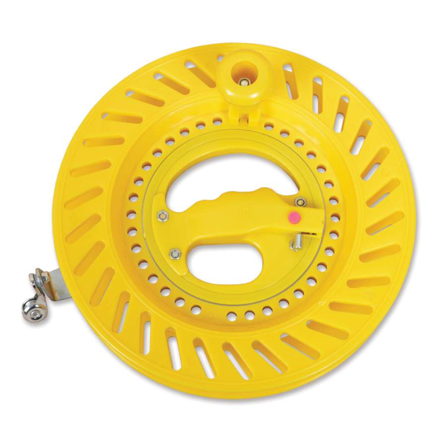 Speedy Winder Reel Device for Kites, featuring a 10-inch diameter and designed for smooth, tangle-free line retrieval in outdoor settings.