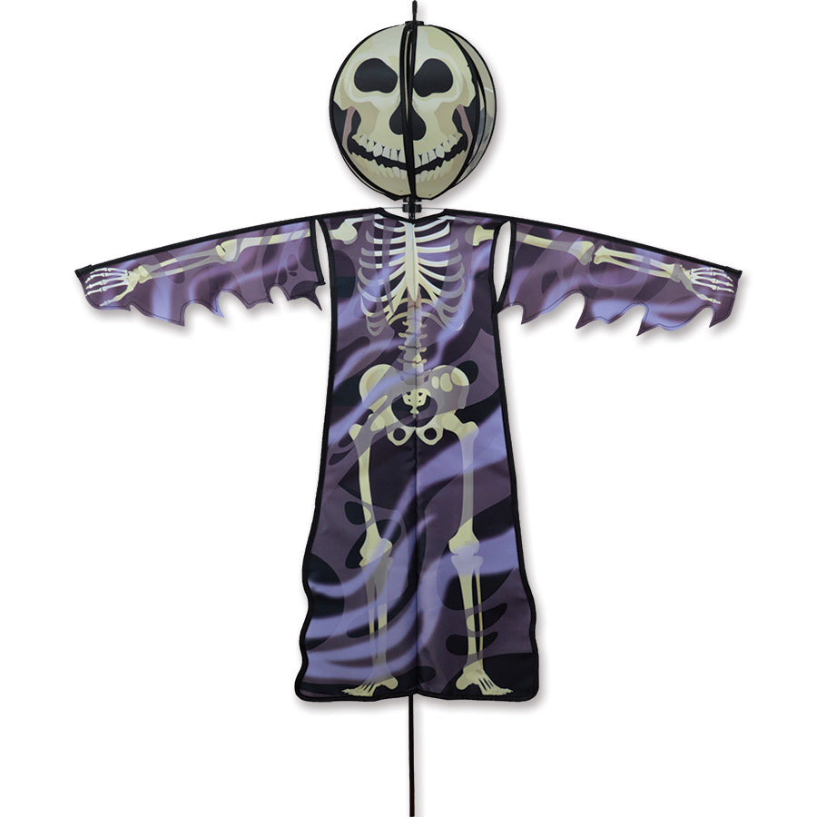 Spinning Friend - Skeleton Halloween decoration showing a charming skeleton with a spinning head, set in a yard for festive seasonal decor.