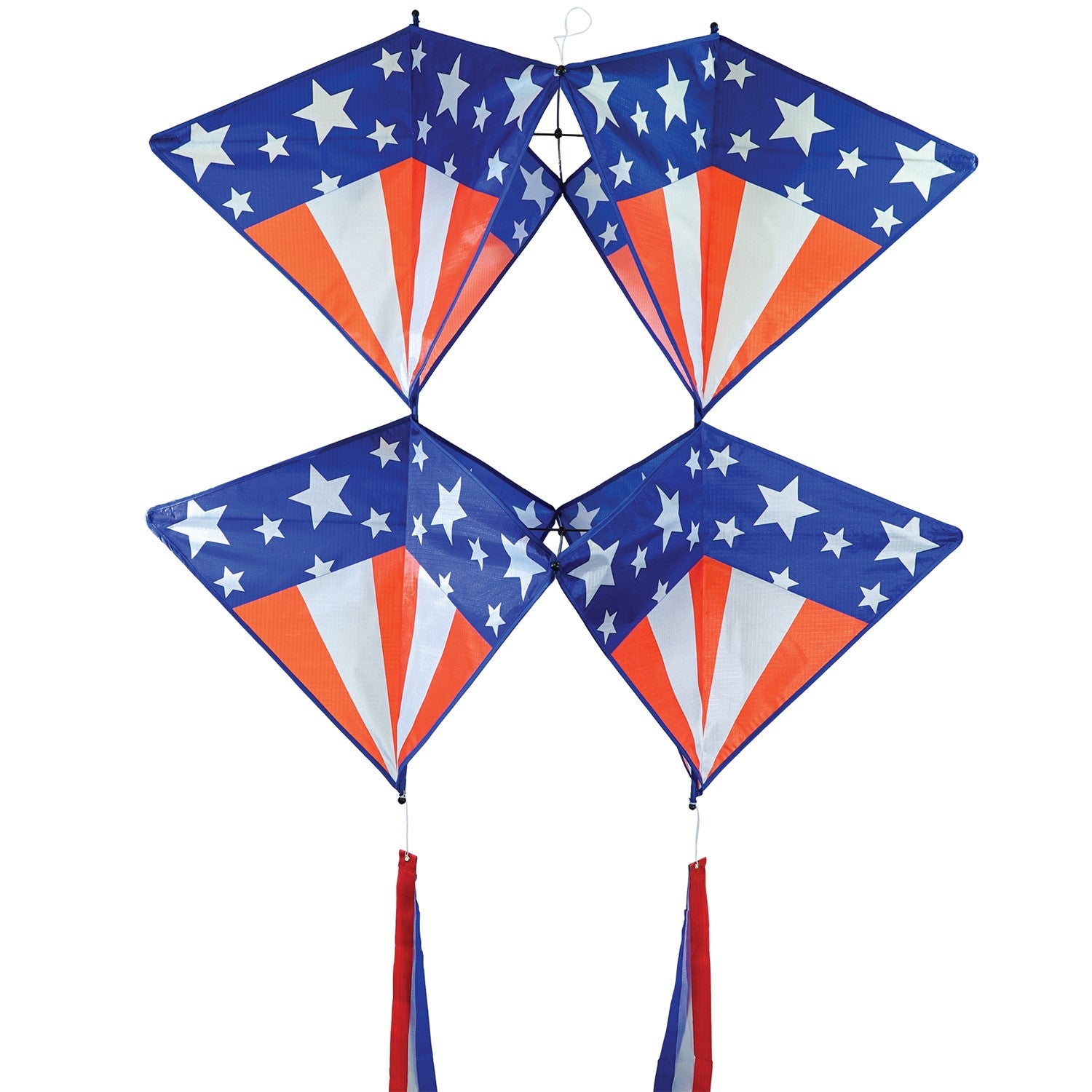 Stars & Stripes Tri-Kite soaring in the sky, featuring a vibrant red, white, and blue design, perfect for outdoor family activities.